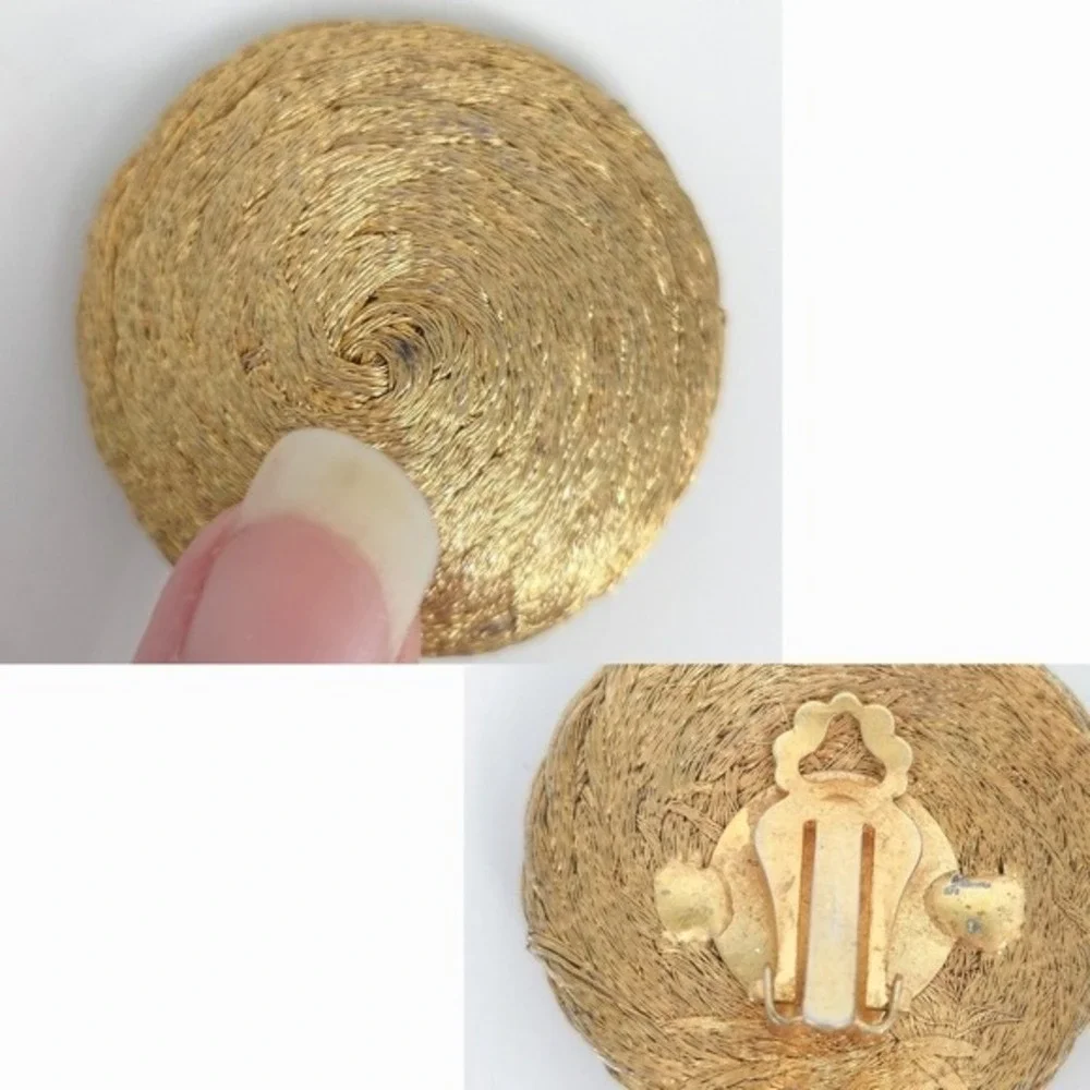 Vintage‎ Gold Metal Braided Rope Cable Round Circle Clip Earrings